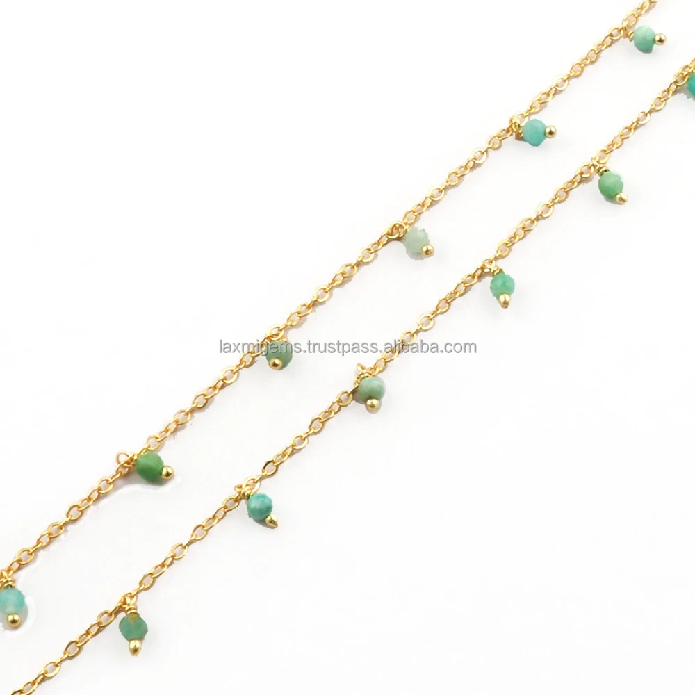 Indian wholesale handmade natural amazonite gemstone beads 925 sterling silver rosary chain