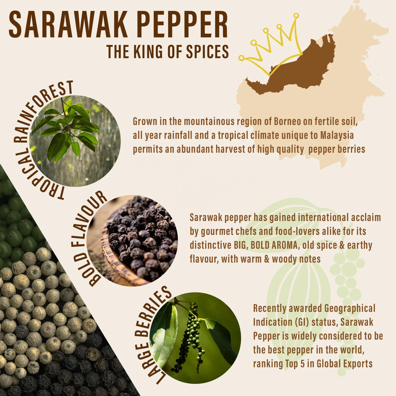Sarawak (Malaysia) Black Pepper 80g (Whole, Ground, Coarse Peppercorn) Premium Grade High Quality HALAL Pure Natural Spice