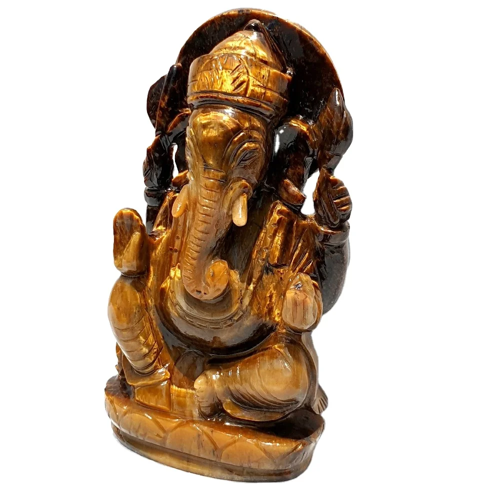 Handcrafted Ganesha Statue Figurine Must Buy Tiger Eye Made in India Piedras Naturales Crystal Healing Stone Quartz Chakra Style