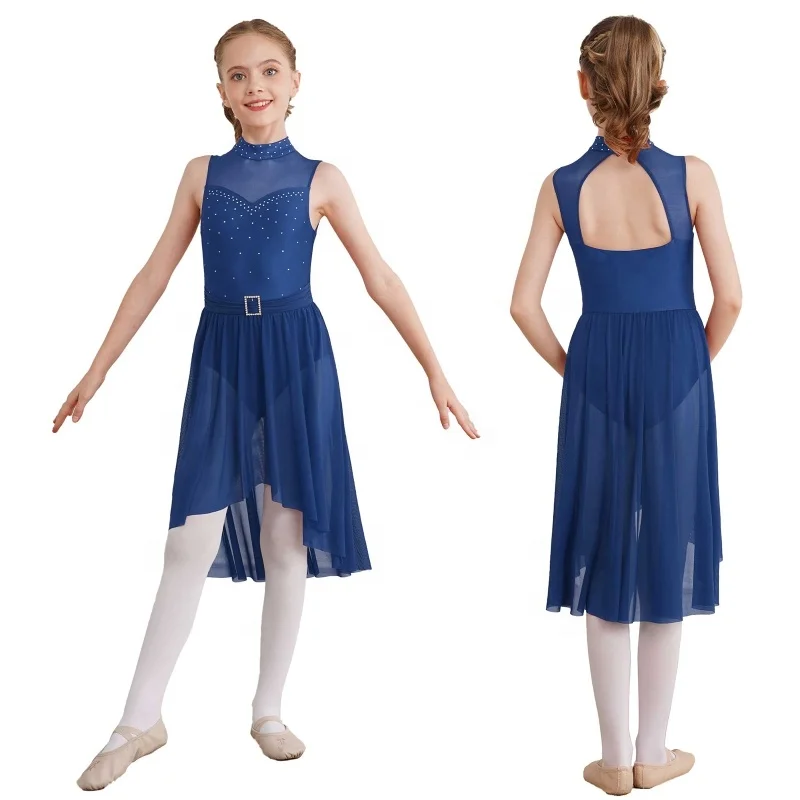 6-16 Kids Girls Lyrical Modern Dance Dresses Sleeveless Built-In Briefs Dance Leotard Dress Dance Costumes Modern
