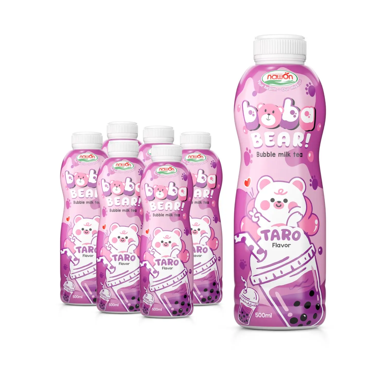 Trending Boba Bear Taro Milk Tea 500ml Milk Tea Packed PP Bottle Nawon HALAL Beverage Manufacturer Wholesale Best Price