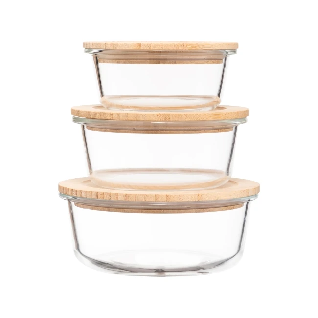 Nikko 400ml round Glass Food Storage with Bamboo Lid High Quality Multifunctional Modern Design Injection Technics