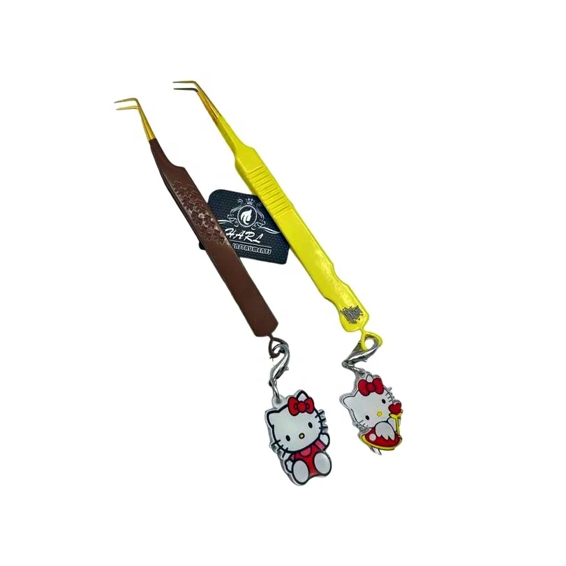 Lash Tweezer with Hello Kitty Keychains Heart Design Eyelash Extension Tweezer Fiber Tips Tweezers Eyelash Extension Supplies