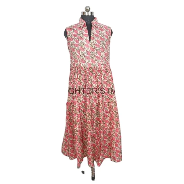 Floral Printed Indian Cotton Printed Dress Hand Block Printed Dress  Indian Tunics  Indian Cotton Long Gown