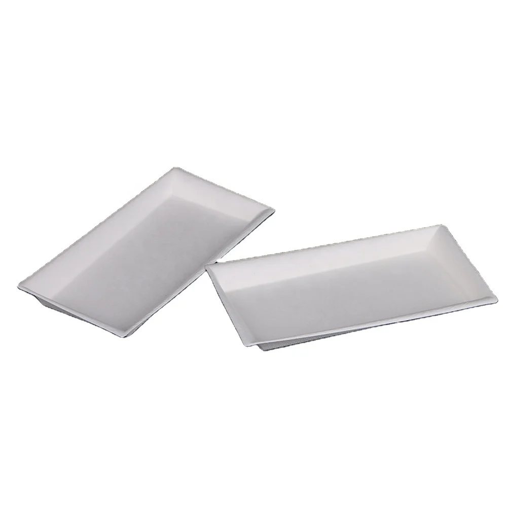 Disposable custom sugarcane pulp bagasse party plates rectangular paper bread plate raw material