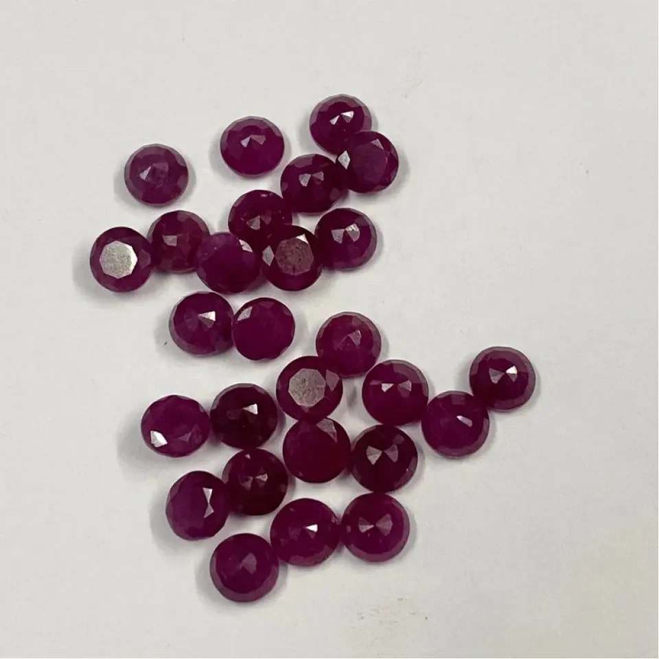 Wholesale Market Price Natural 7mm Ruby Semi Precious Stone Faceted Round Certified Loose Gemstone for Jewelry Making From India