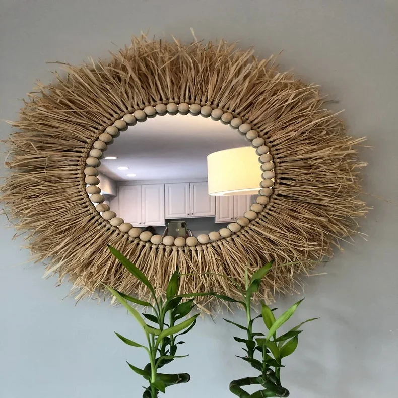 New Designs Seagrass Mirror Wall Hanging Handwoven Wall Hanging Ornaments Home Decoration Living Room Or Bedroom Wholesale