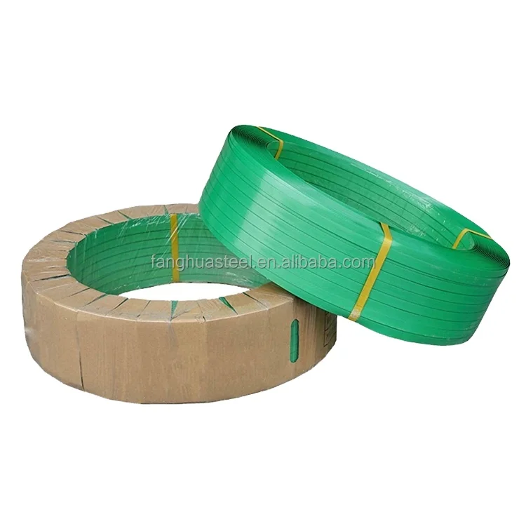 Green plastic strapping tape belt pet strap band price for cotton bale use with steel buckle