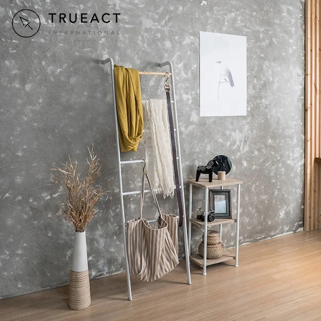 Free standing ladder style white bathroom wooden with metal standing white towel racks