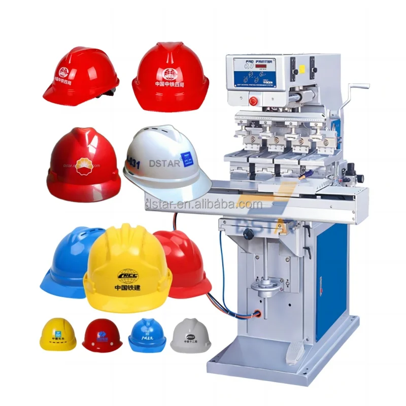 Hard Hat  Logo Tampo Pad Printing Machine 4 Colors Safety Helmet Pad Printer For Sale