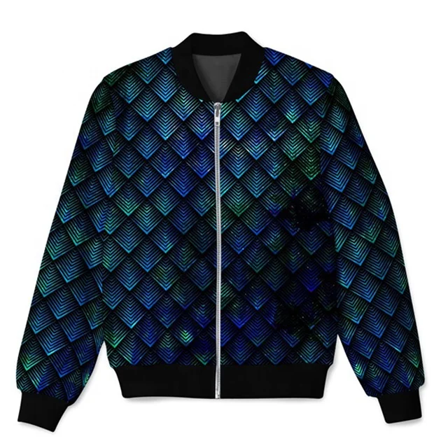 GALACTIC DRAGON SCALE TEAL BOMBER JACKET