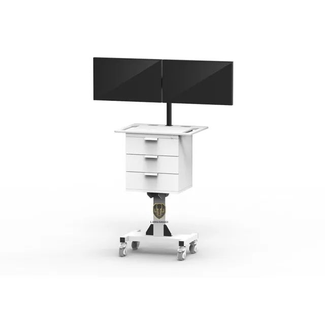 Mobile Double Monitor Mounts Workstation Hospital Nurse Medical Trolley