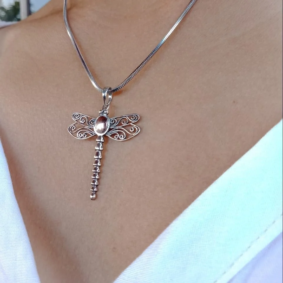 NY-PD029-Silver And Gold Dragonfly Pendant Silver Charms Fast Shipping 925 Sterling Silver  Women Jewelry Men Simple