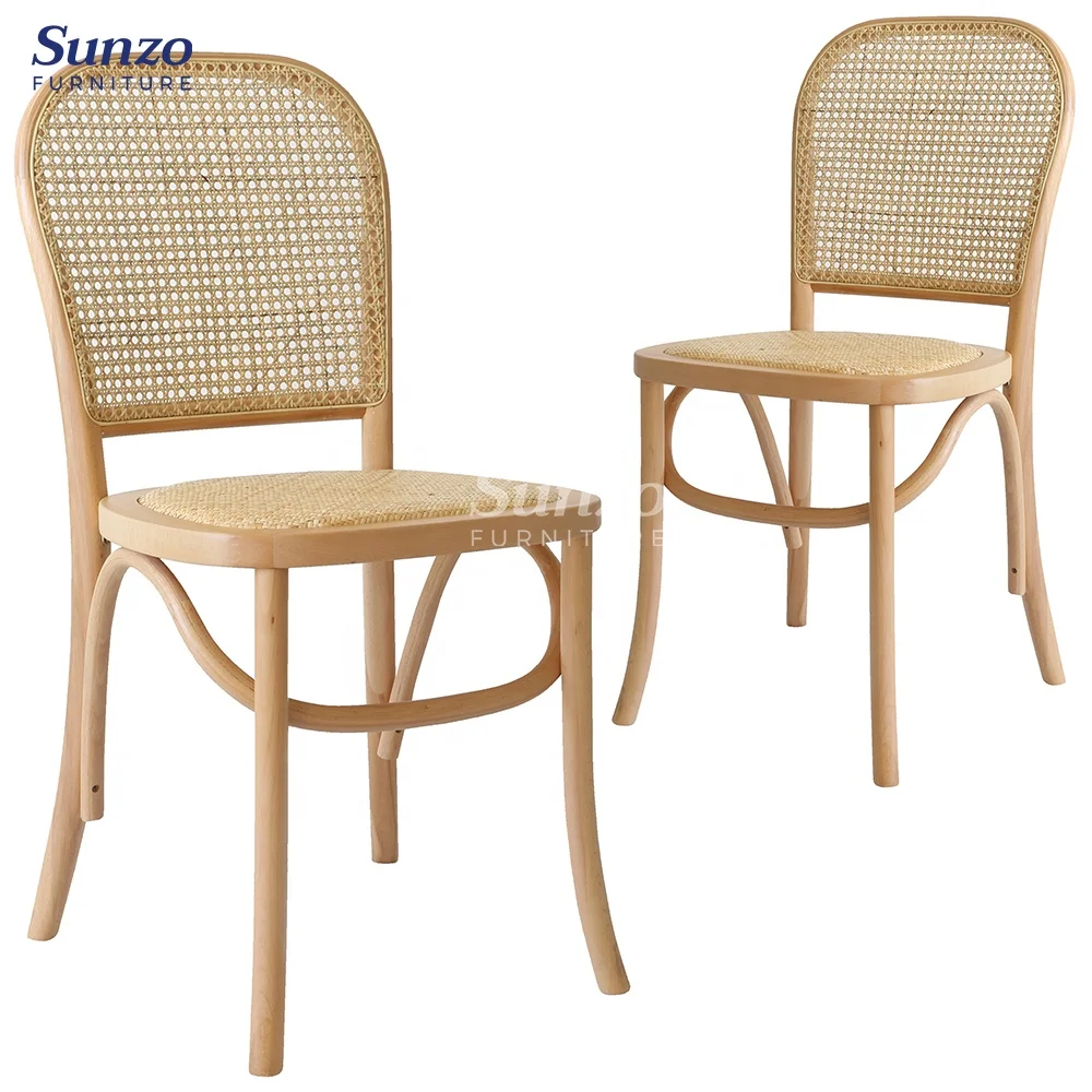 French Style Rattan Dining Chair For Wedding Events Banquet Rustic Solid Wood Chair For Rental