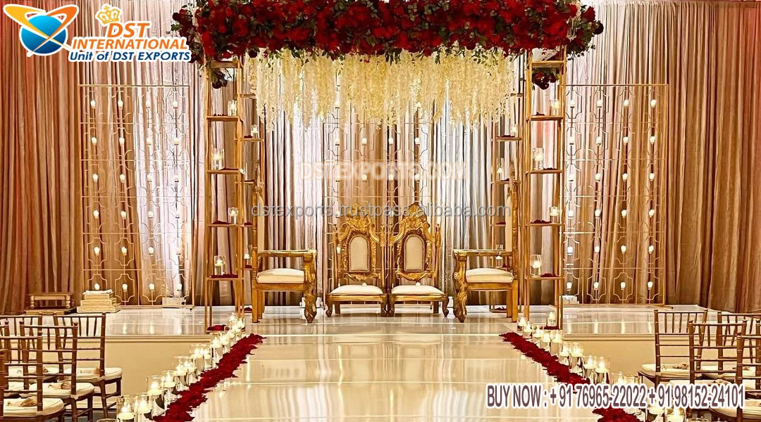 Western Wedding Golden Metal Arches Panels Special Wedding Stage Metal Gate Back Frame Stunning Wedding Floral Metal Gate
