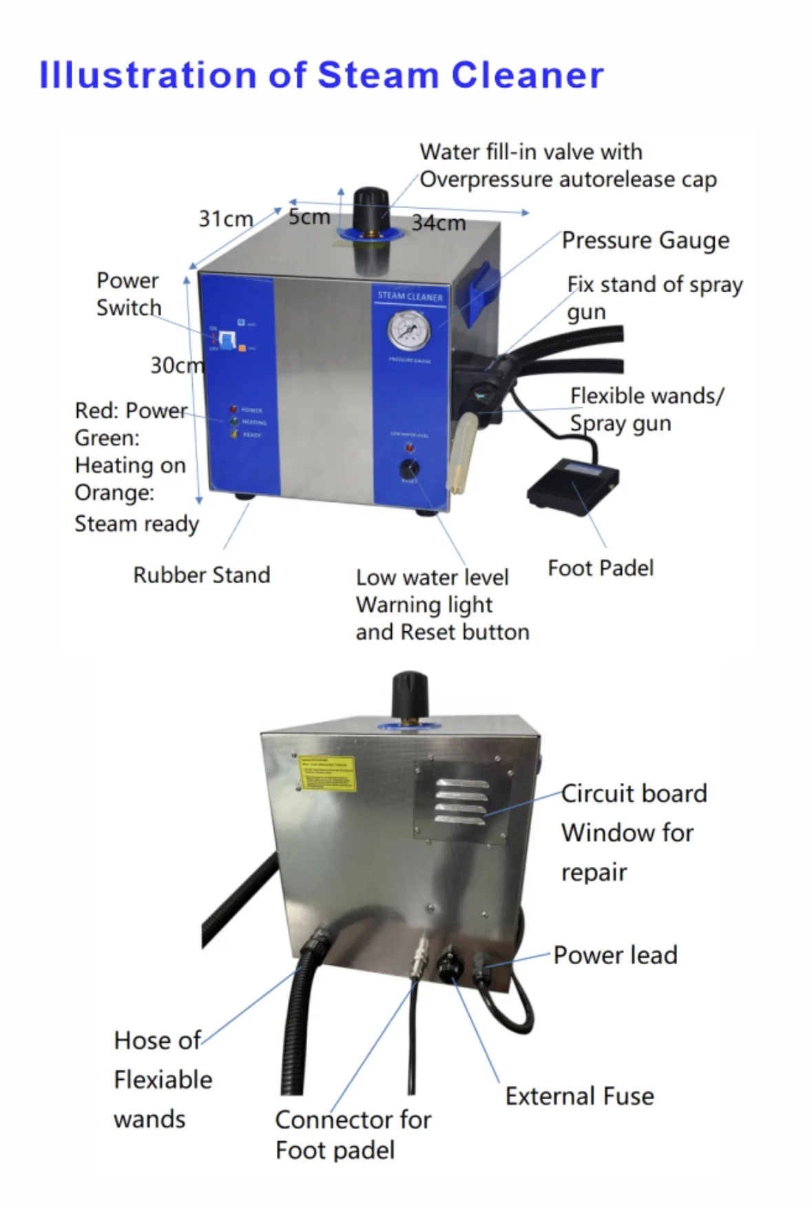 4L stainless steel tank  with flexible wands foot pedal Low water level warning easy use 6 bar pressure dental steam cleaner