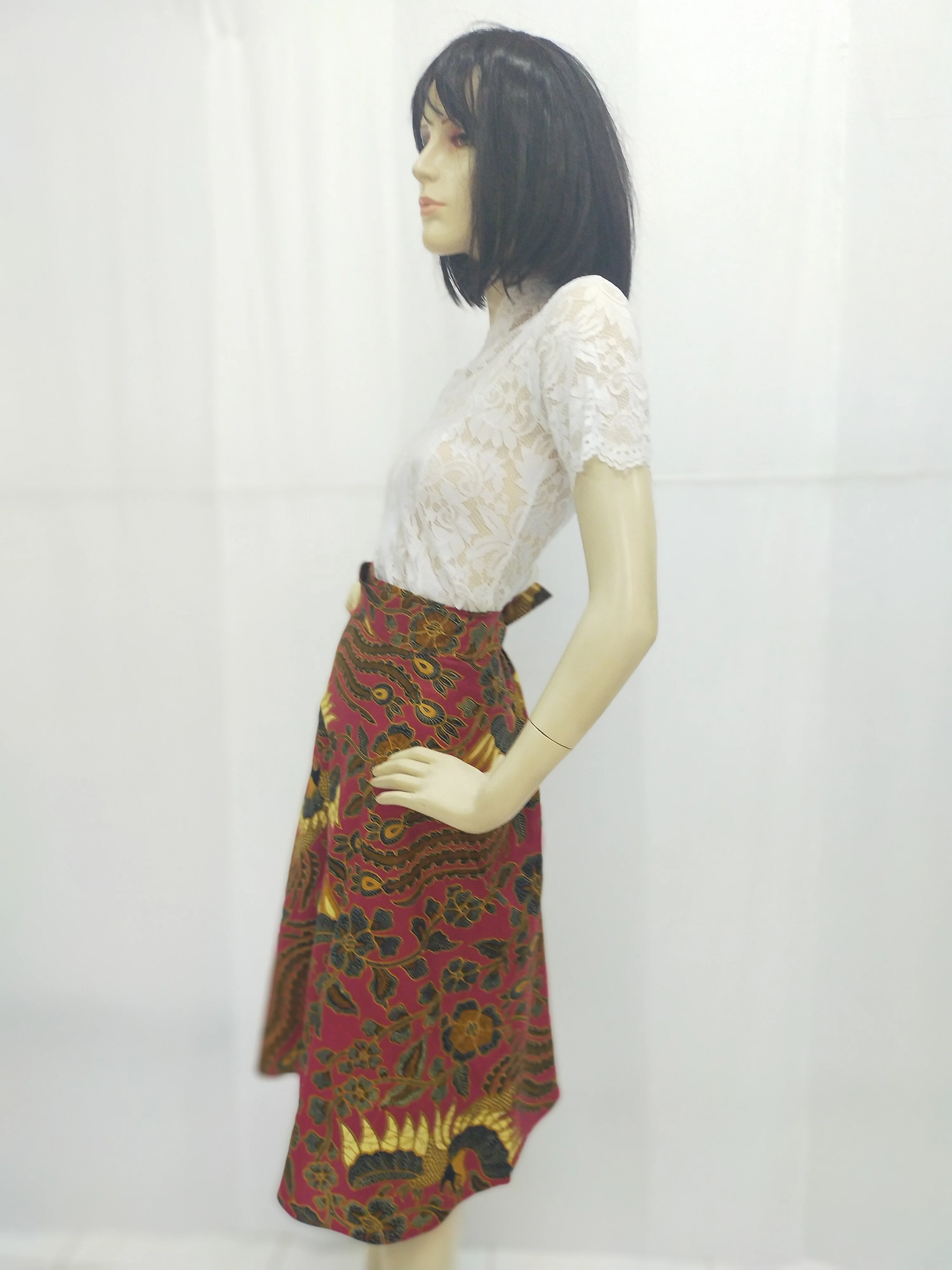 Юбка Legong Batik средней длины круглая с запахом красный павлин хлопок все размеры горячая Распродажа из Индонезии по выгодной цене