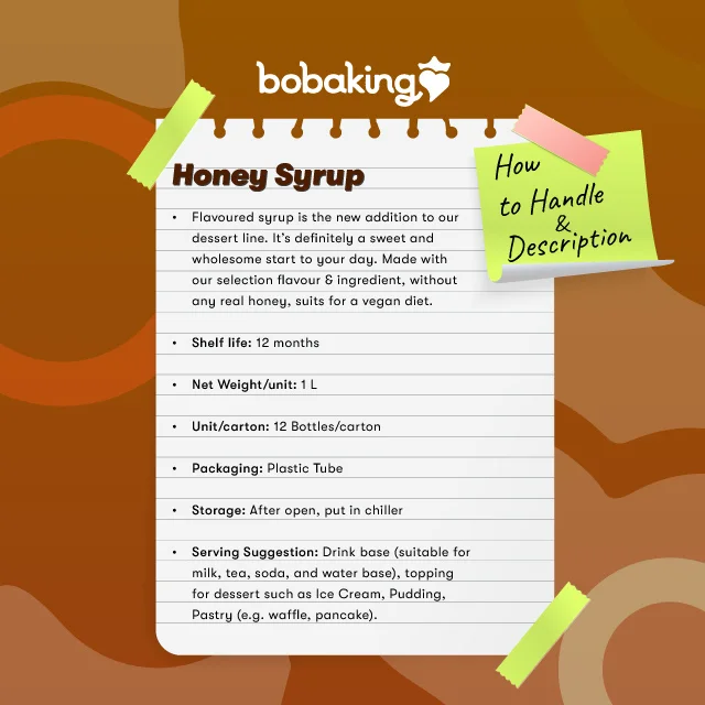 Premium grade product with luxury quality Honey Sugar Syrup for additional bubble tea drink