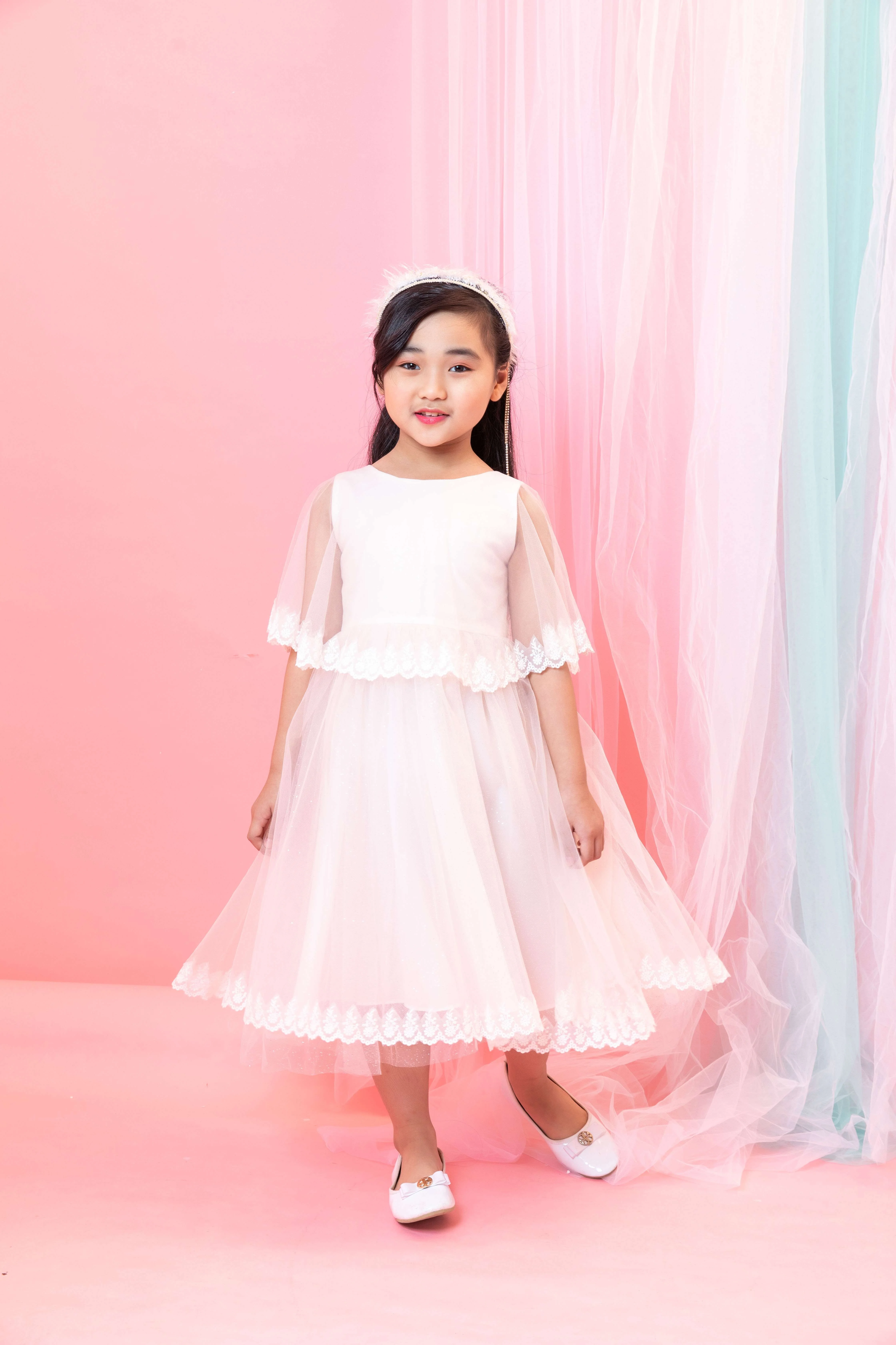  Платье принцессы для маленькой От 1 до 12 лет ручной работы девочек; Белое Бальное Королевский стиль платье малышей