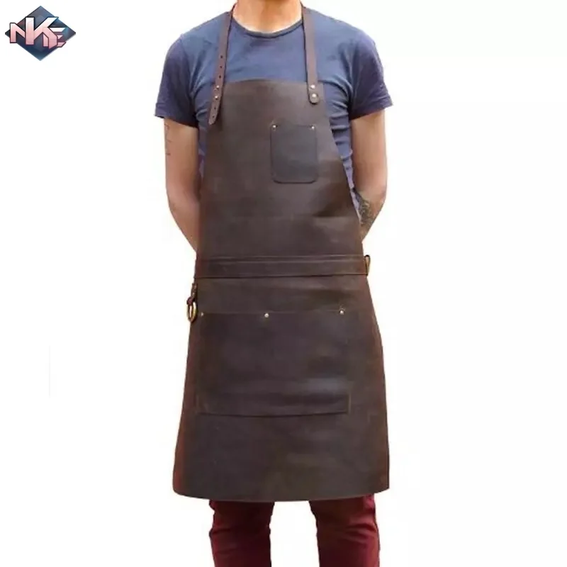 Leather Kitchen Apron Leather Apron with Pockets for Barber with Adjustable Belt Loops Unisex Apron for House Clean