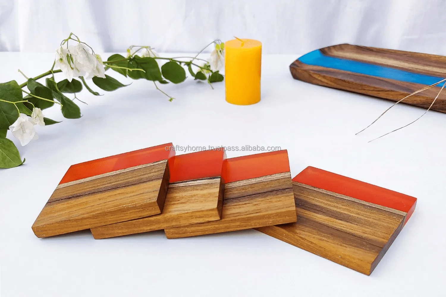 Top Quality Epoxy Resin Coasters Set With Ocean Effect Decorative Square Round Epoxy Wood Resin Coasters Mats & Pads