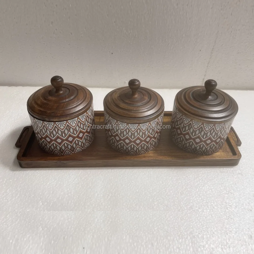 Luxury Wooden Spice Jar Sugar Salt Pepper Box Pot Container Boxes Kitchenware Arabic Style Ramadan Eid Gift made from Vietnam