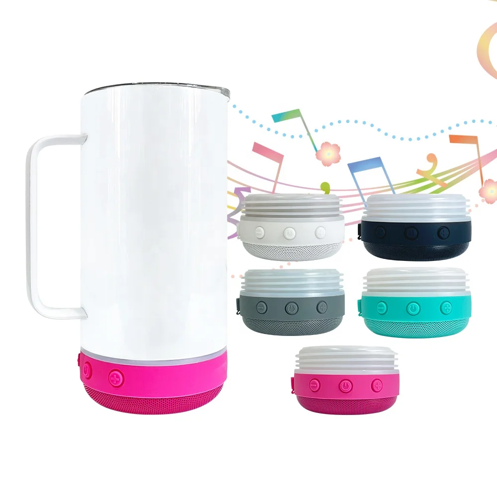 Cheap price non tapered 14oz Coffee Speaker Mugs USB Charging DIY printing Sublimation Coffee Mugs with Speaker