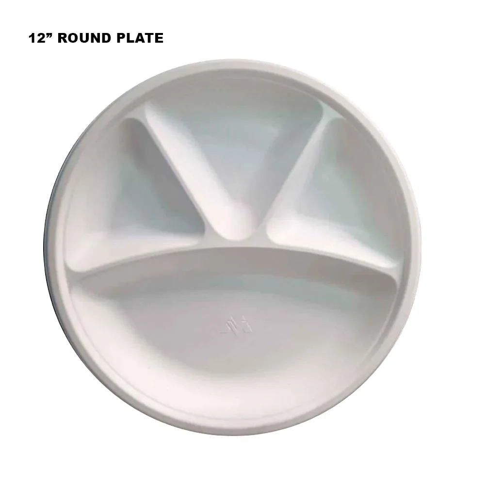 Top selling beggasse disposable plates 10 inch round plate with 3 pieces for disposable tableware for export