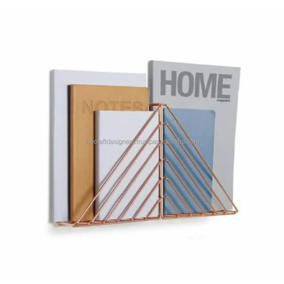 Triangular Structure Bookrack Rose Gold Finished Best Selling Metal Books Holder Magazine Organizer Decorative Desktop Book Rack