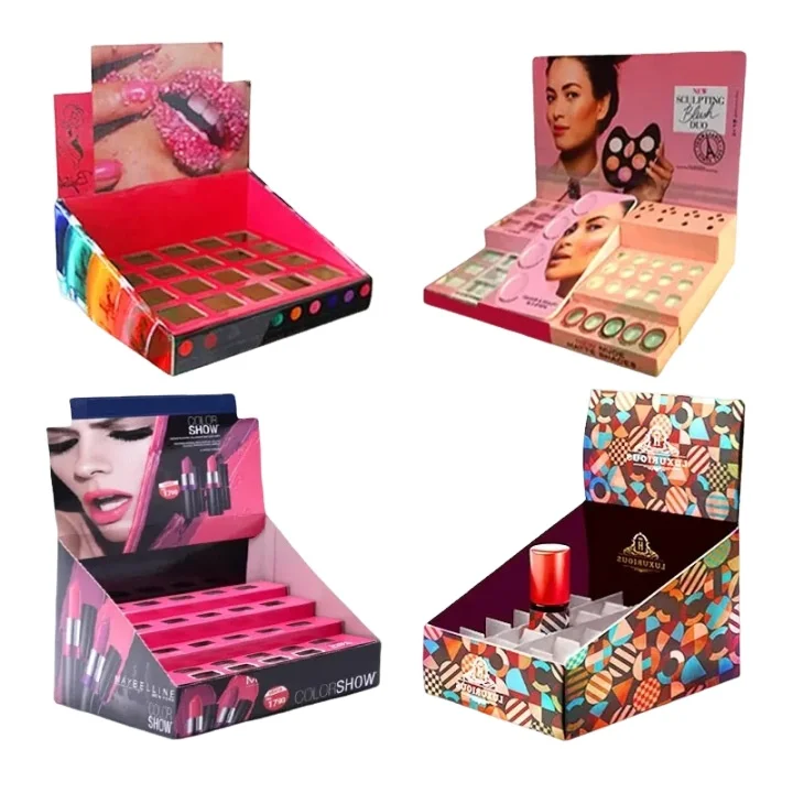 A cosmetic display stand is used in storefronts and retail areas to showcase various cosmetic products