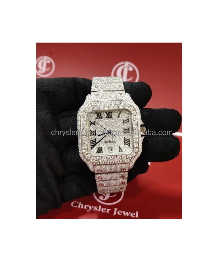 High Quality Handmade Custom Full Iced Out Hip Hop Luxury Business Diamond Watch Unisex Big Dial VVS Lab Grown Diamonds