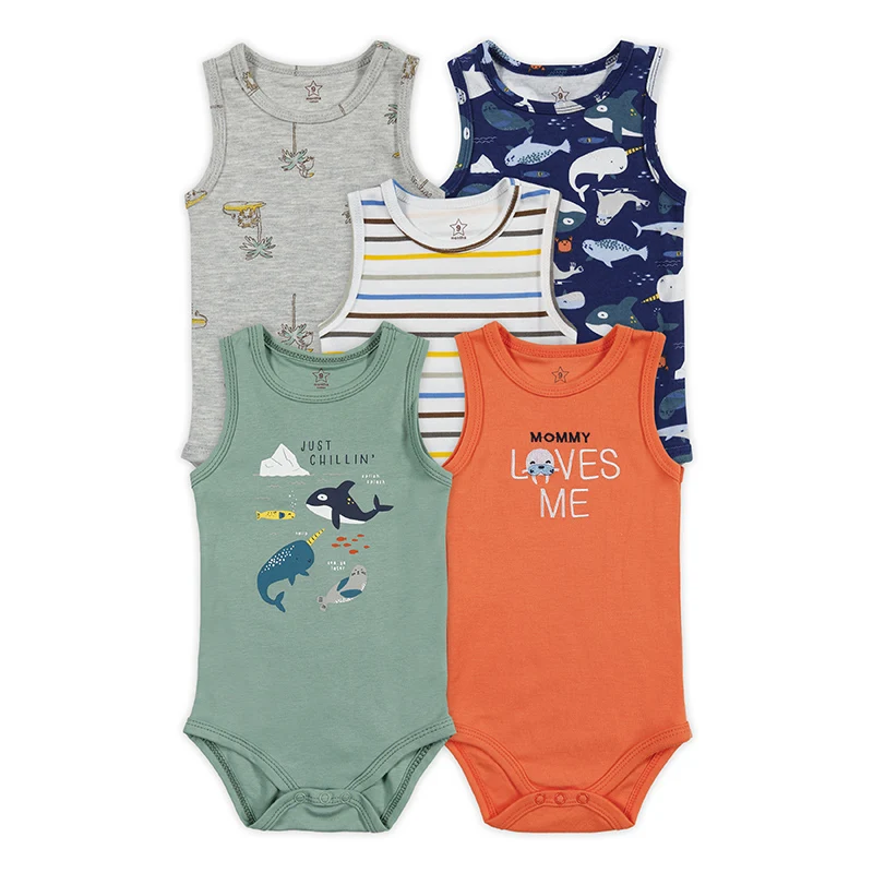 5 Pcs Newborn Baby Clothes Set Infant Romper Toddler Bodysuit Onesie for Baby Boy Short Sleeve 0-36 Months Cotton Summer Cartoon