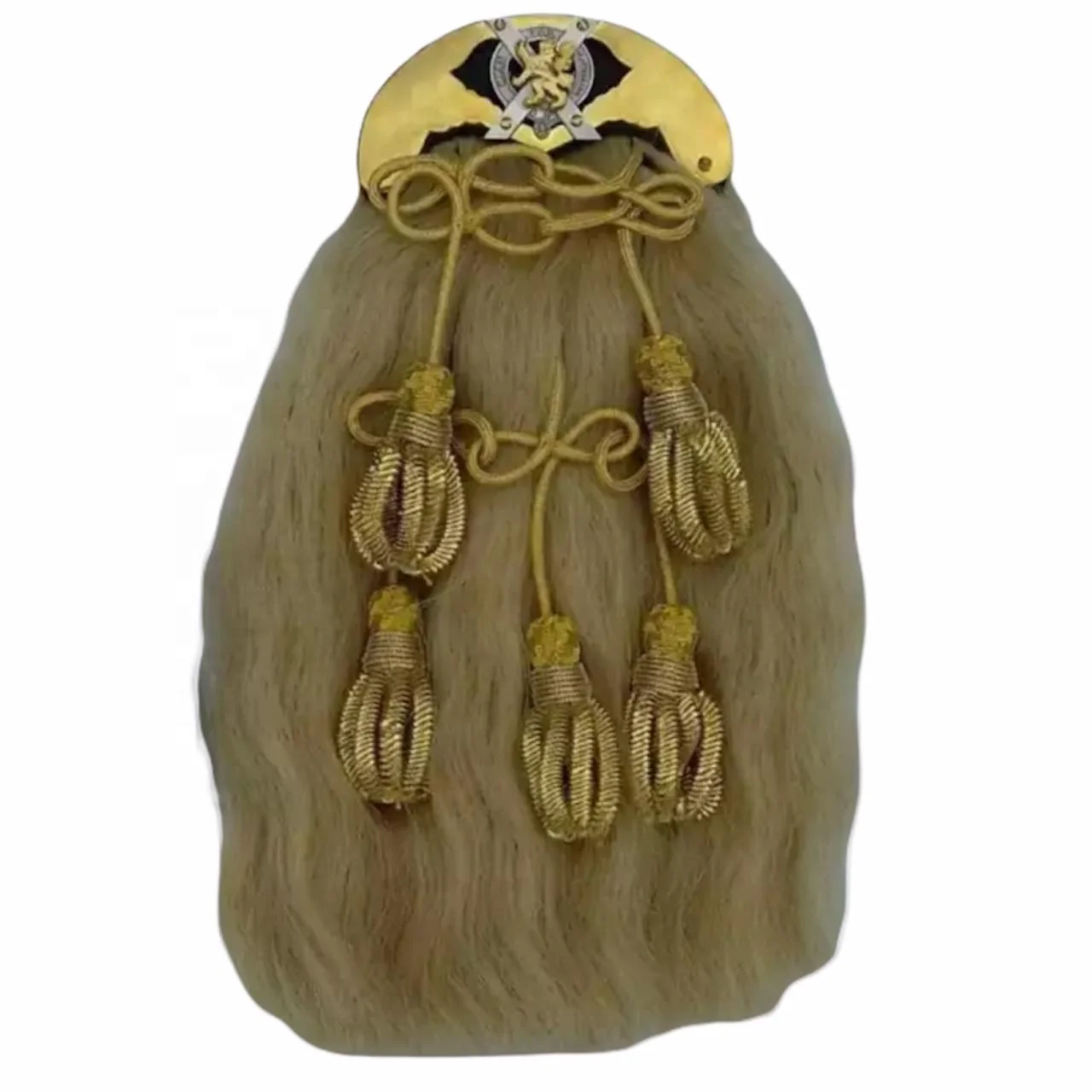 CLAN THE  GATHERING Long Horse Hair Sporran With Brass Cattle 6 Teasels Metal Badge Sporran Bag