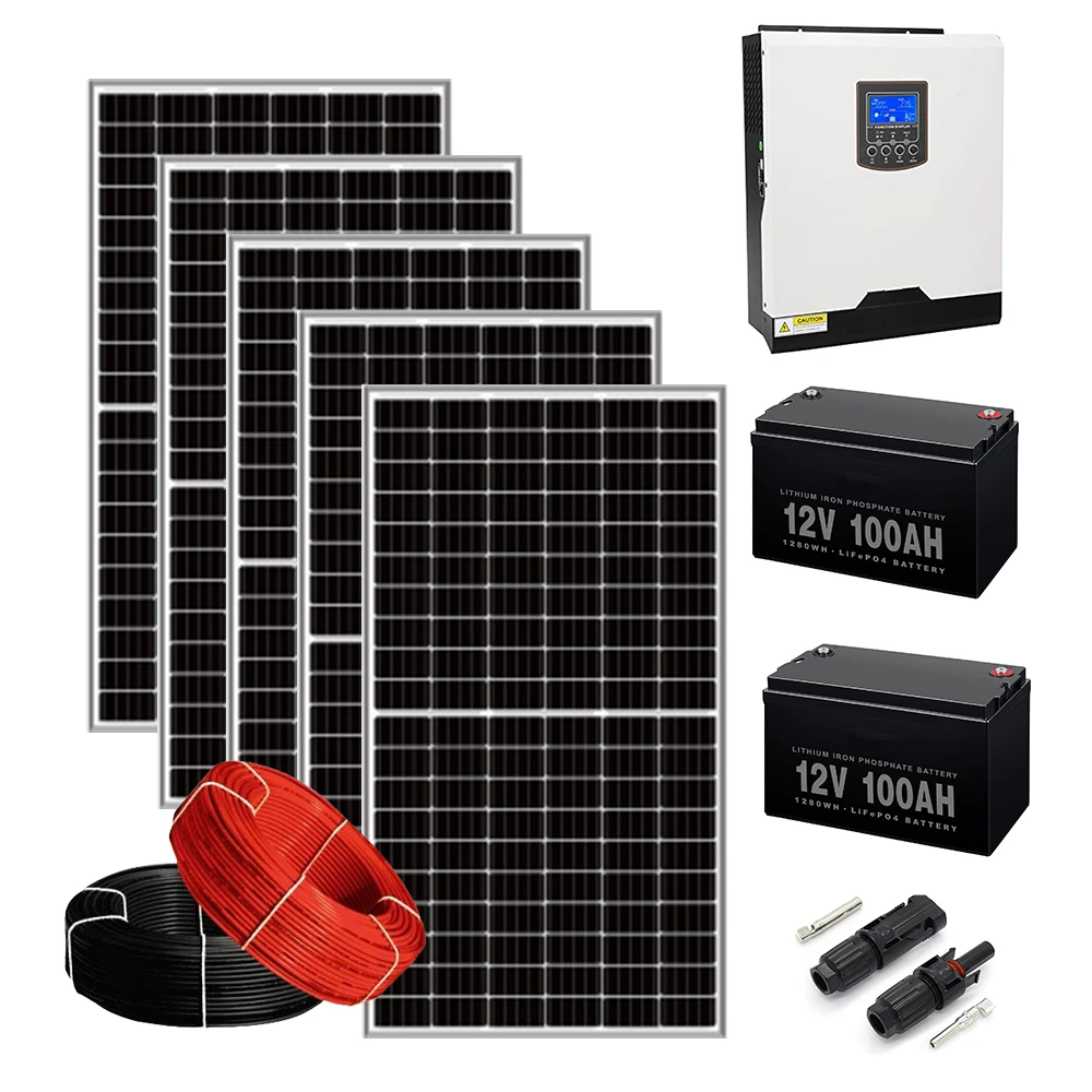 2000w 2kw 12v/24v Small Solar Panel Off Grid Power System At Home Solar Light Syustem With Mppt 30a 200ah Gel Battery