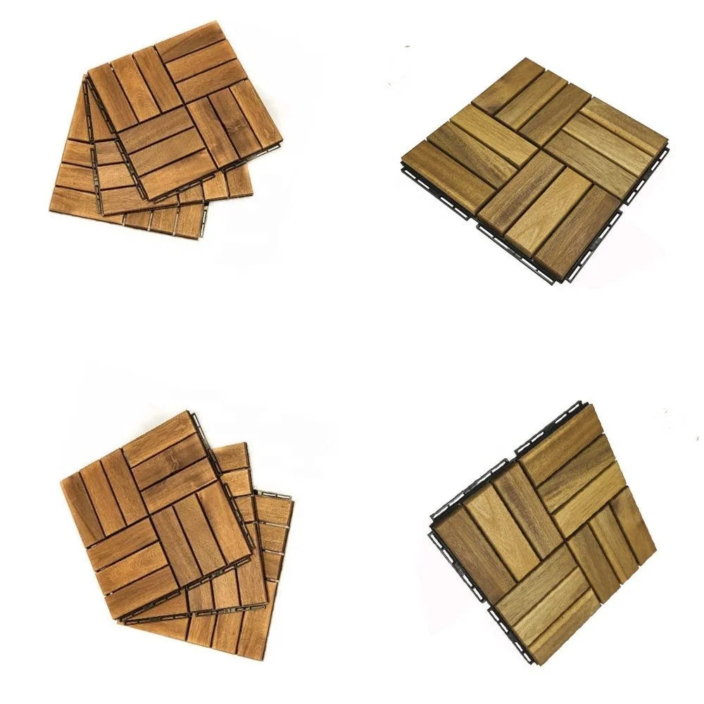 Acacia Wood Interlocking Deck Tiles, Plastic wood composite interlock deck tile or Plastic Decking Flooring Tiles B7043