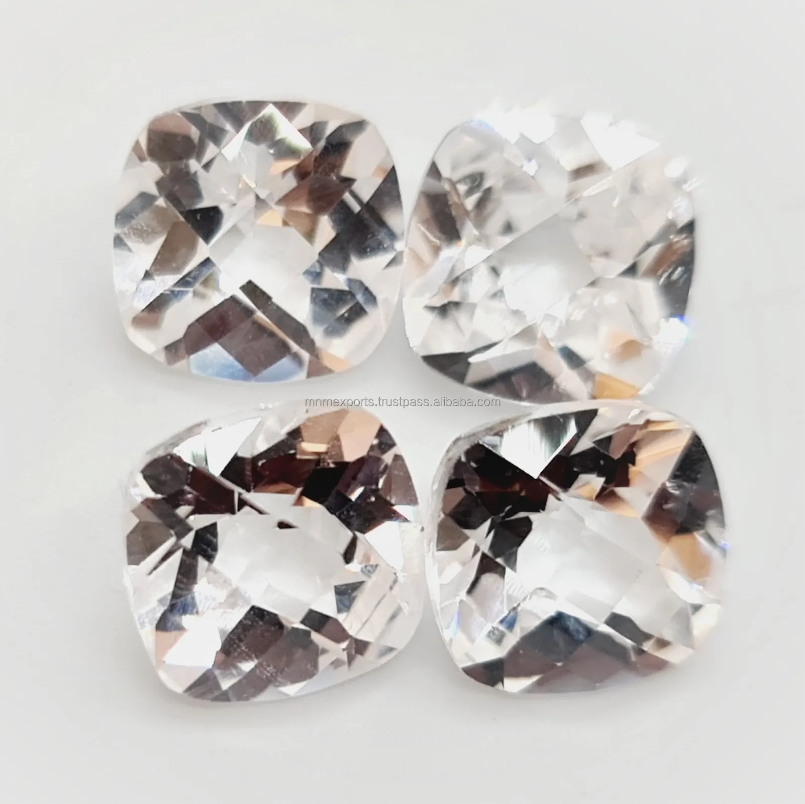 Faceted White Colored Lab Created White Corundum Gemstone Checkerboard Cut Cushion Shape Cut In Custom Orders In Wholesale Price
