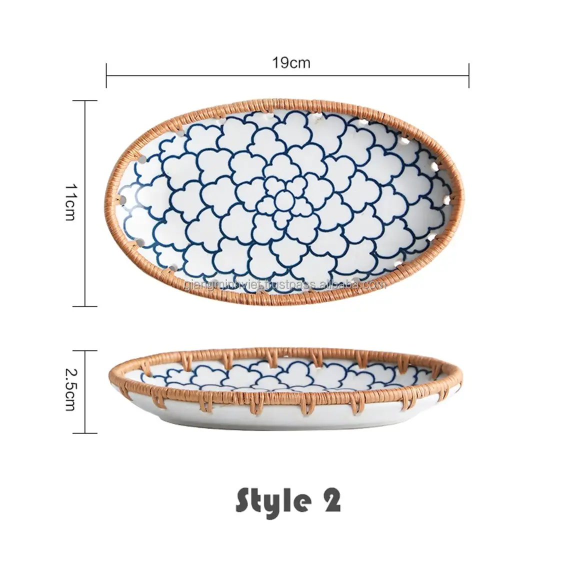 Hot Selling 2022 Rattan Dessert Fruit Plates and Dishes with Ceramic Customized Pattern Made in Vietnam