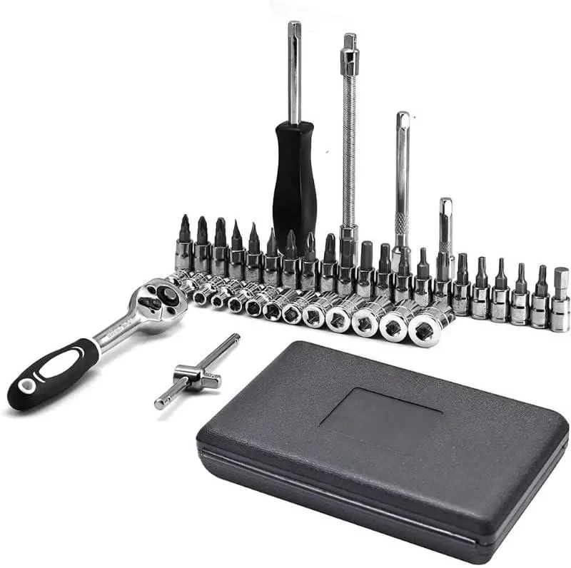 YAQIYA 46PCS 1/4 3/8 1/2 Drive Socket Set Ratchet Wrench Tool Kit Auto Repair Bit Socket Set