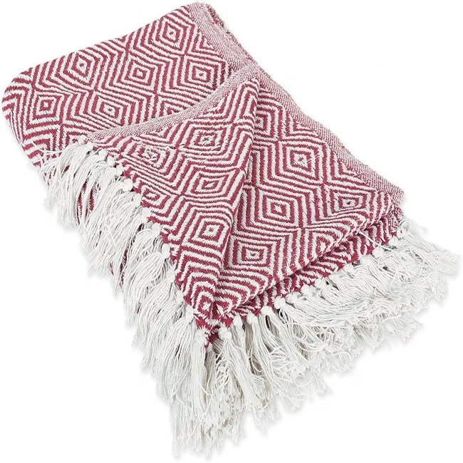 cotton sofa Throw Blankets Jacquard Cotton Custom Made Outdoor Cotton Woven Throw Blankets