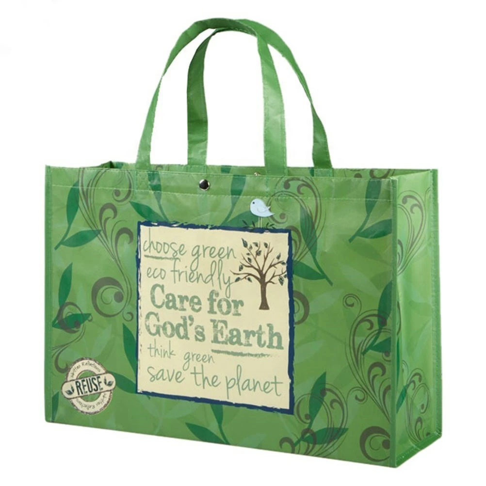 Friendly reusable grocery recycled ecobag pp woven bags laminated woven fabric carry shopping bag with custom print logo