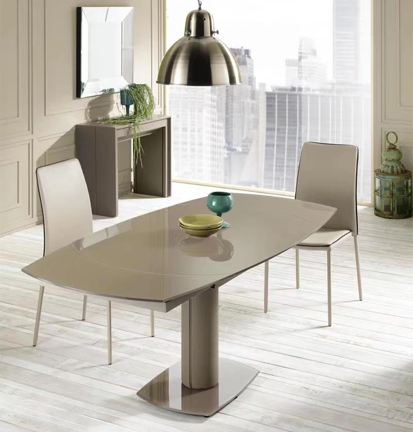 Dining Room Glass Top Metal Legs Modern Oval Rectangular Extendable Pedestal Extension Dining Table