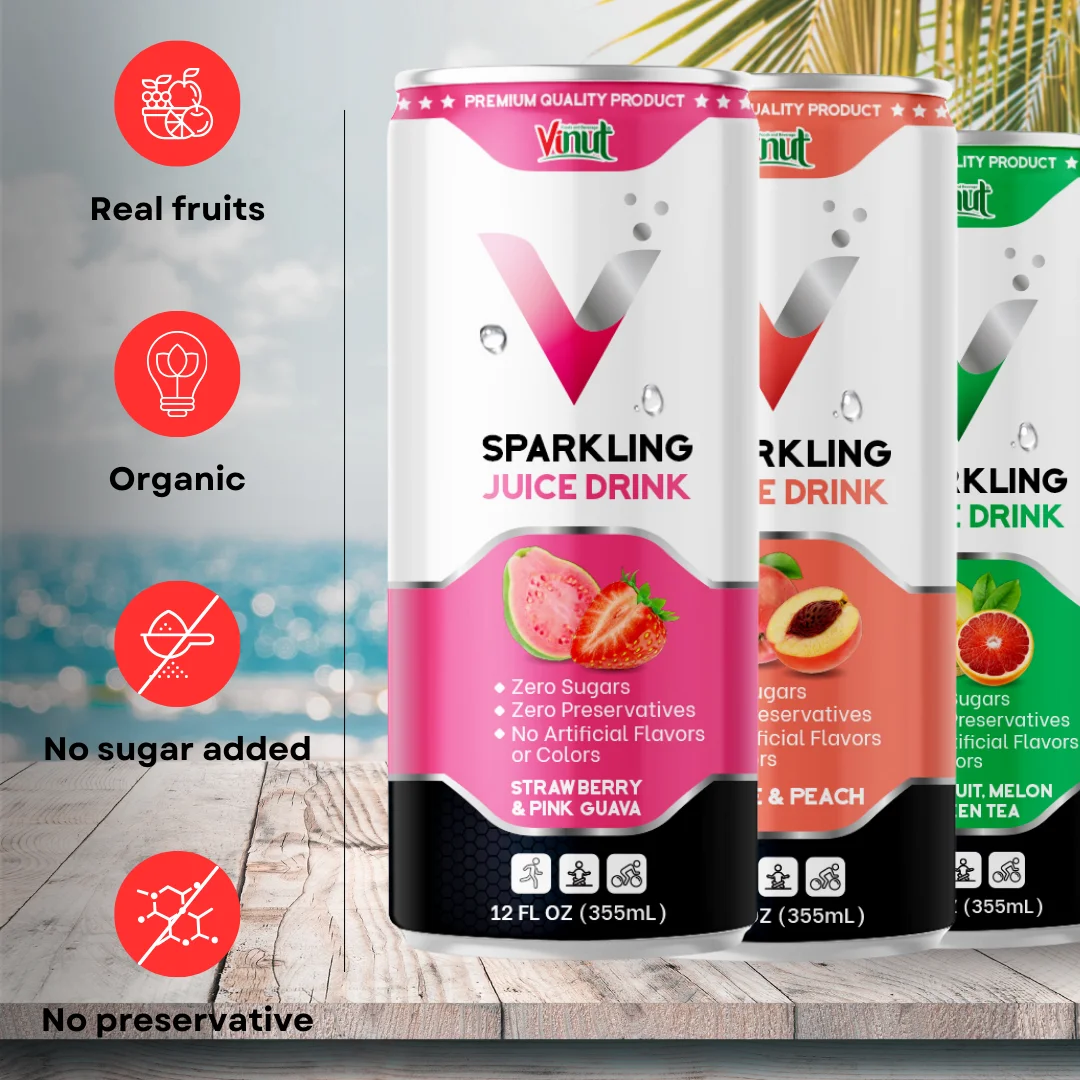 Wholesale/ Private Label Sparkling Grapefruit Melon Juice Drink 355ml VINUT Manufacturer - Free Sample, Sugar-Free OEM/ODM