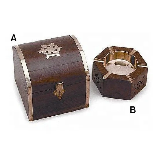 High Quality Acacia Wood Ashtray Handcrafted Unique Design Cigar Lighter Smoking Accessory Metal Inlay Creative Household