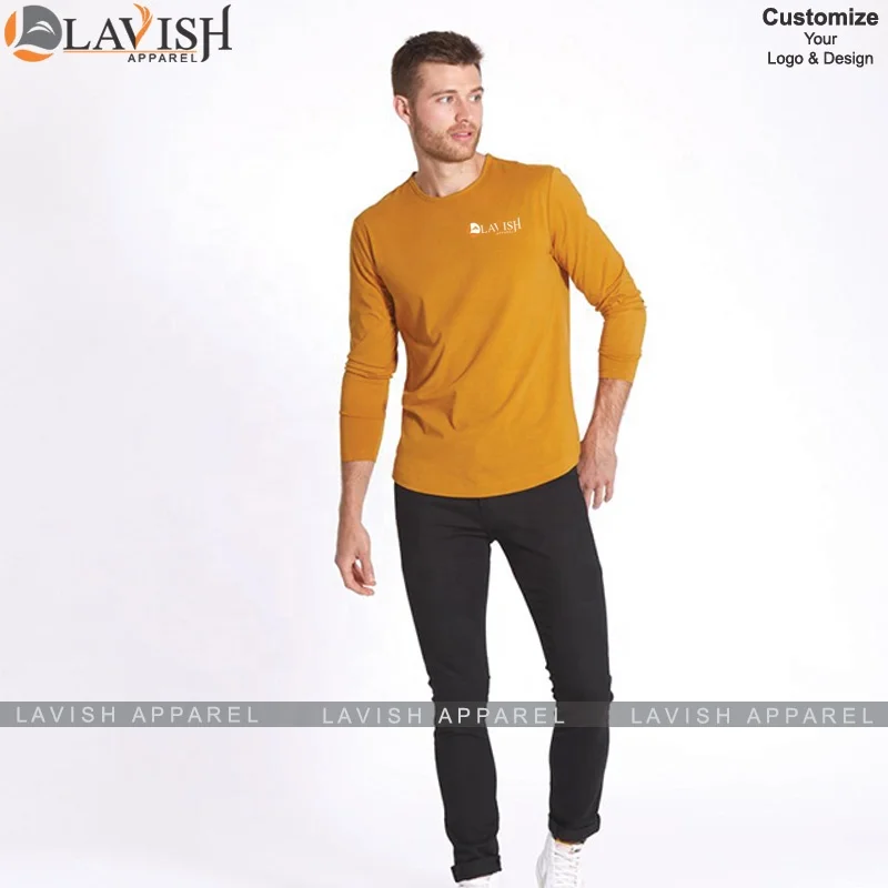 Casual Men T-shirt  Summer Fashion Long Sleeve O-neck Streetwear Top Tees solid custom color men T Shirts customized logo