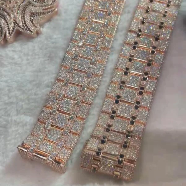 Pass Diamond Test 12MM Watch Strap Hip Hop Style Round Brilliant Cut Vvs Moissanite 925 Silver Watch Cuban Bracelet Fine Jewelry