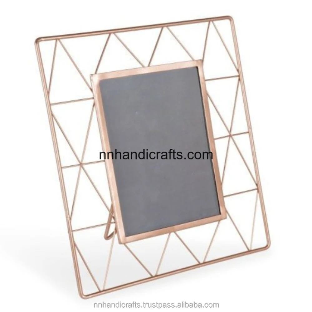 Indian Handicraft Handmade Designer Steel Metal Golden Powder Coated Powder Coating Rectangular Table top Photo Frame Wall Frame