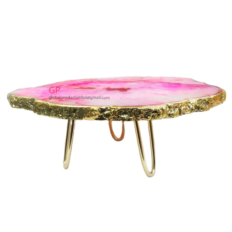 rose quartz cake display stand pink agate cake stand with gold trim for wedding & party