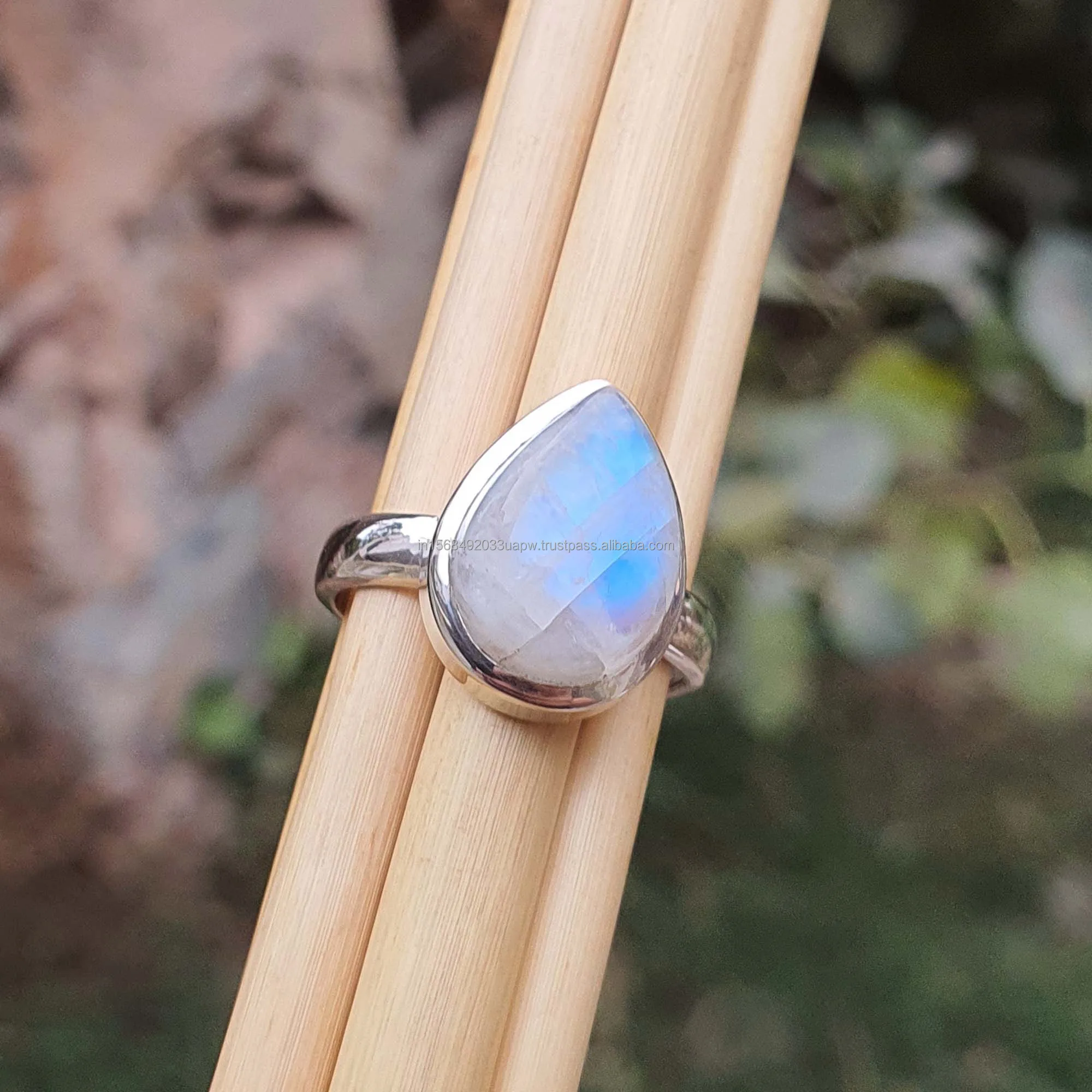 Wholesale Bulk Trendy Unique Rainbow Moonstone Statement Ring Handmade 925 Sterling Silver Genuine Pear Engagement Party