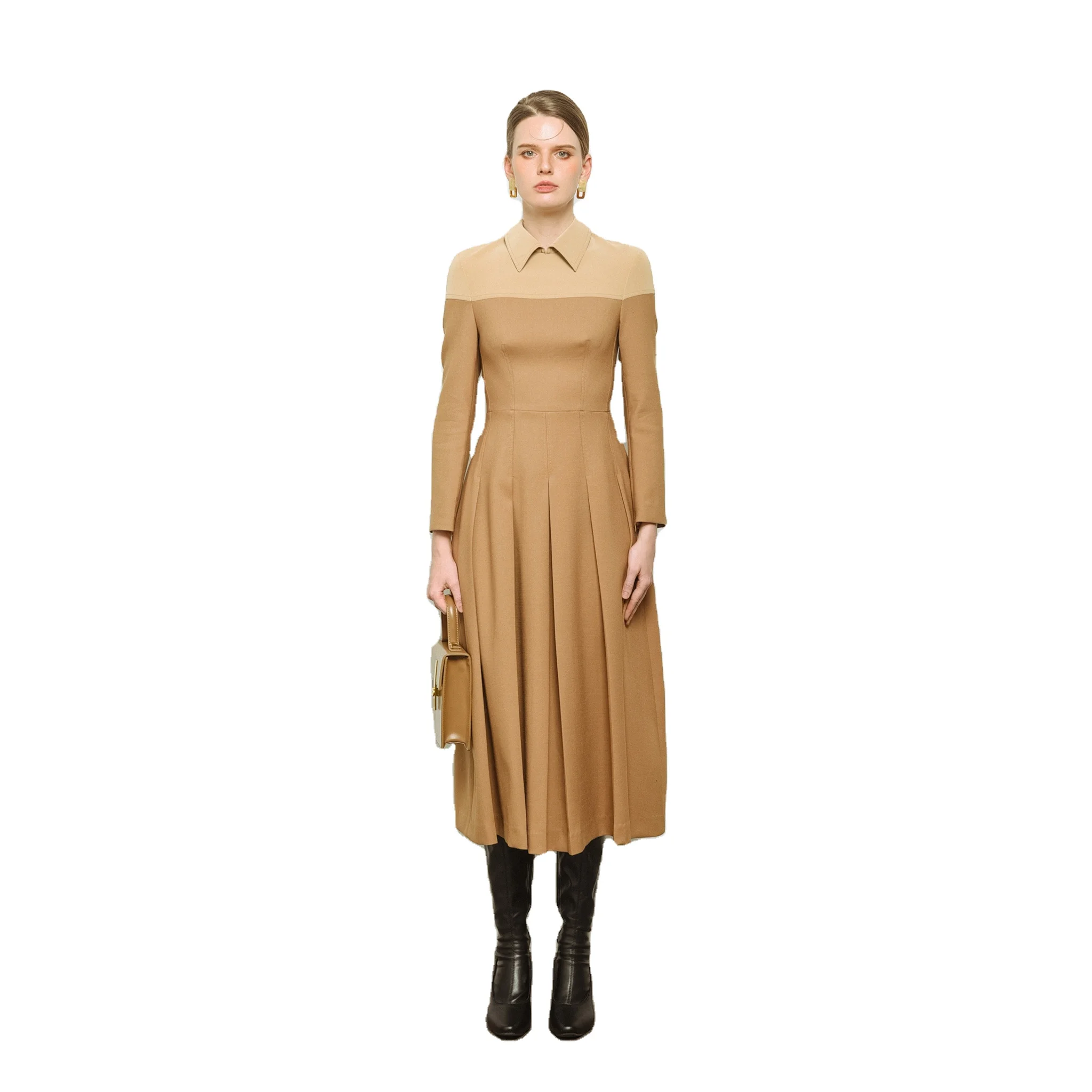 HADIE PLEATED MIDI DRESS  Elegant 60%Viscose Customized Packaging fromVietnam Manufacturer High Quality Anti-Wrinkle Breathable