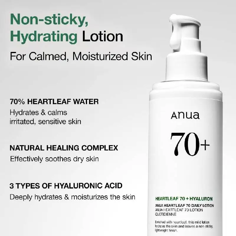 HEARTLEAF 70% DAILY LOTION 200ml Face Moisturizer with Hyaluronic Acid Korean Skincare For Wholesale Only